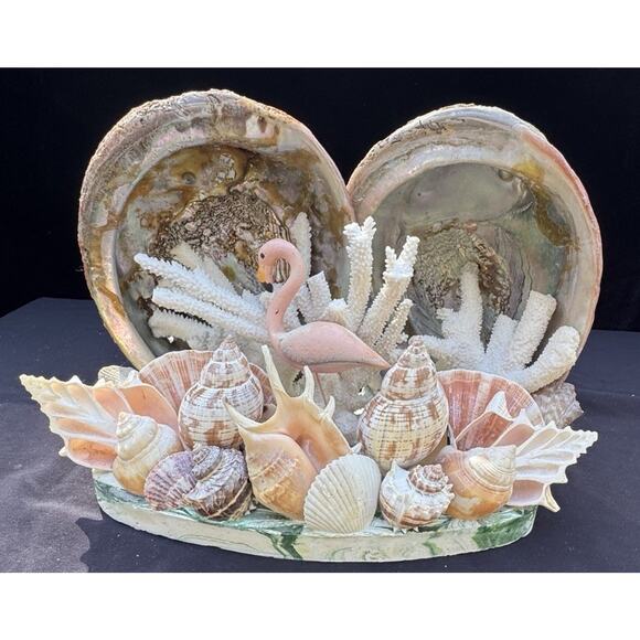 Extra Large Abalone shell Pink Flamingo tv table lamp RARE MCM 12” Long Heavy!